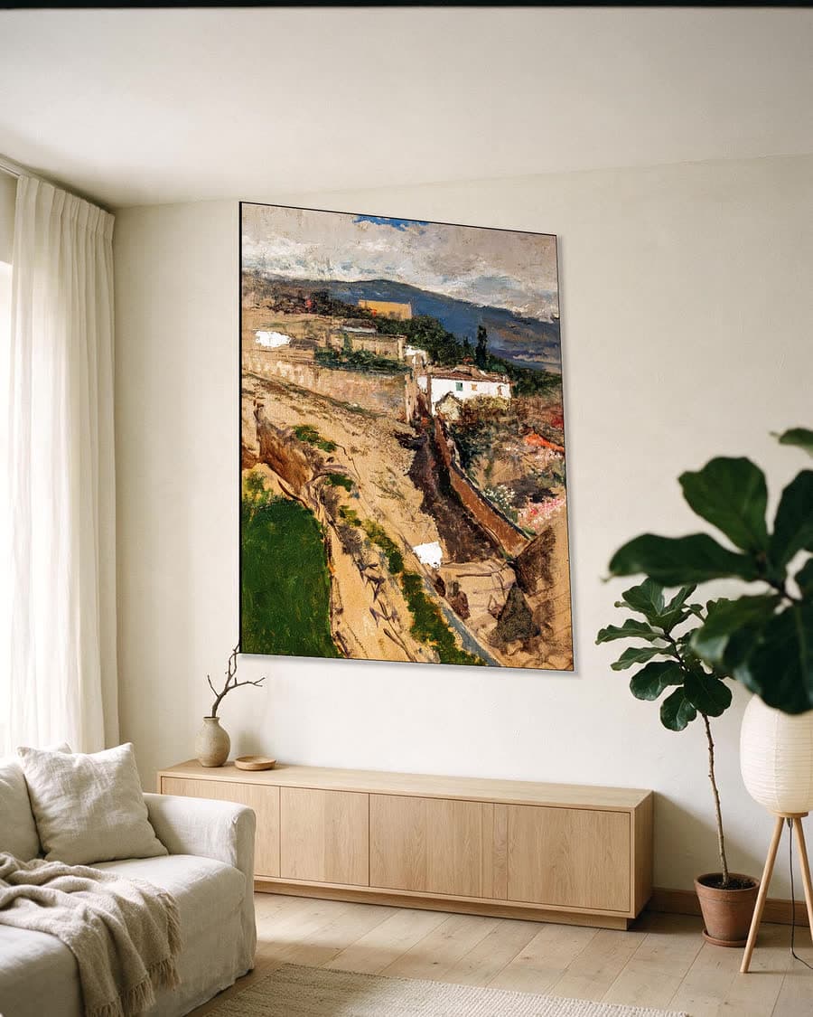 Uitzicht op de vallei in een aluminium frame aan dezelfde muur