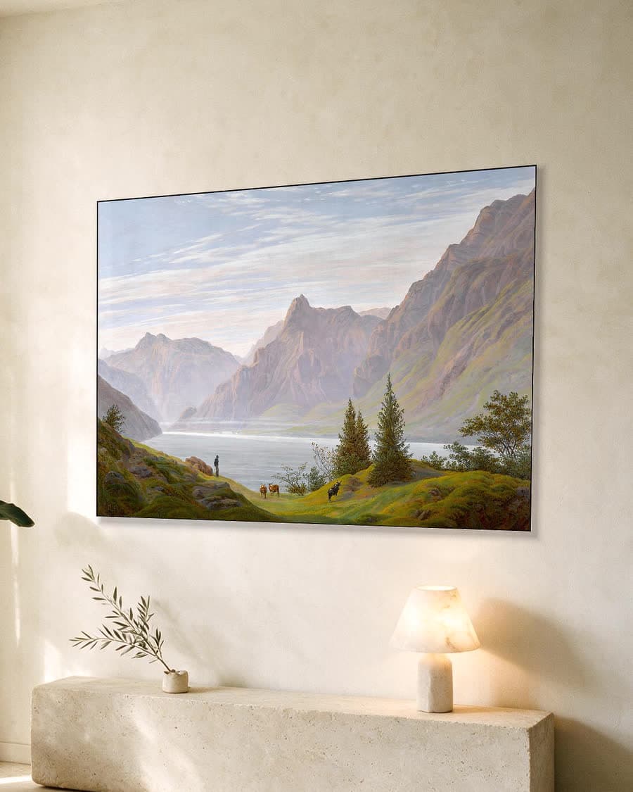 Uitzicht op het Fjord in een aluminium frame aan dezelfde muur