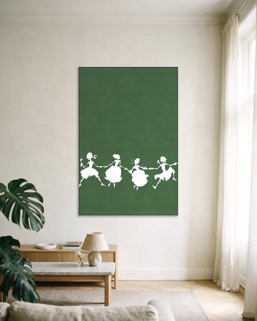 Dansende Vriendinnen in een aluminium frame aan dezelfde muur
