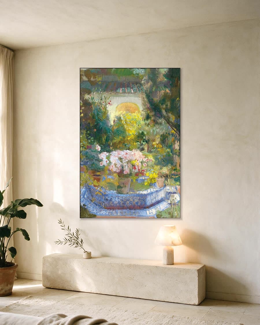 Binnenplaats van de Casa Sorolla in een aluminium frame aan dezelfde muur