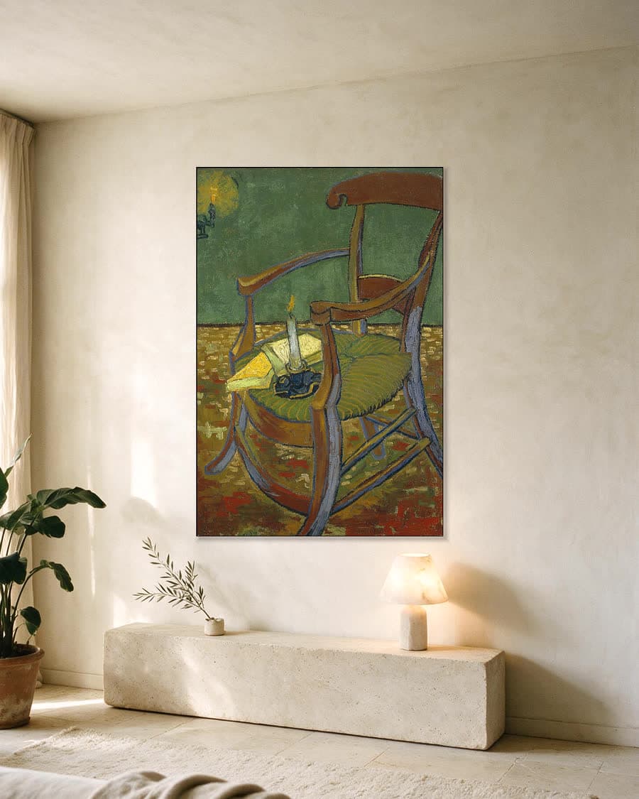 De stoel van Gauguin in een aluminium frame aan dezelfde muur