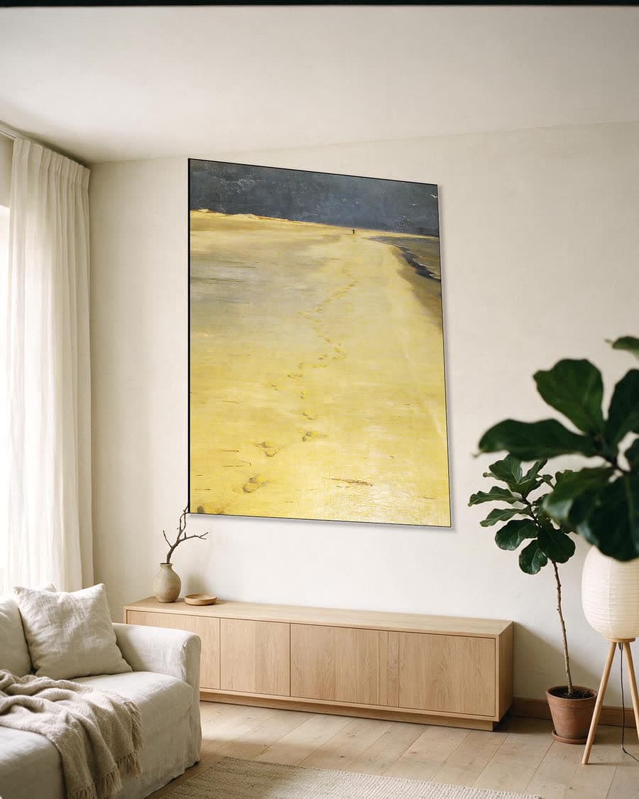 Vanaf het zuiderstrand van Skagen in een aluminium frame aan dezelfde muur