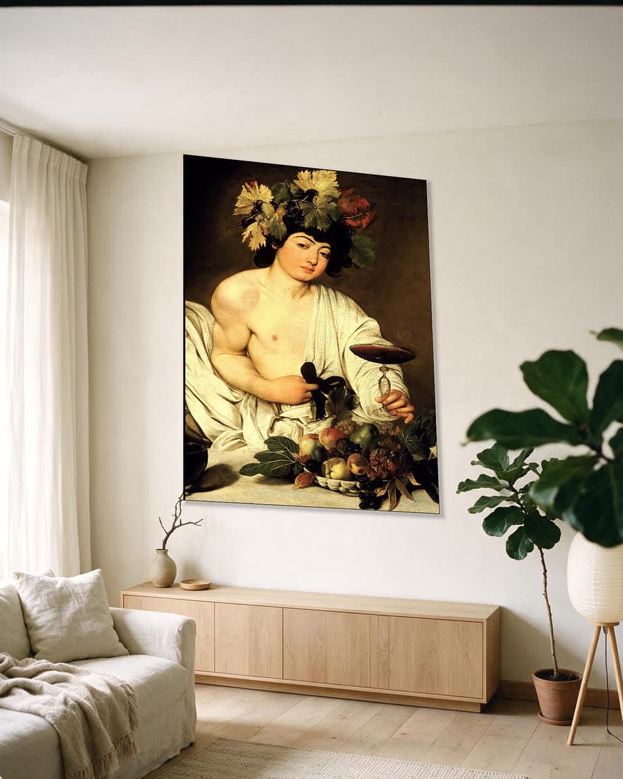 Bacchus in een aluminium frame aan dezelfde muur