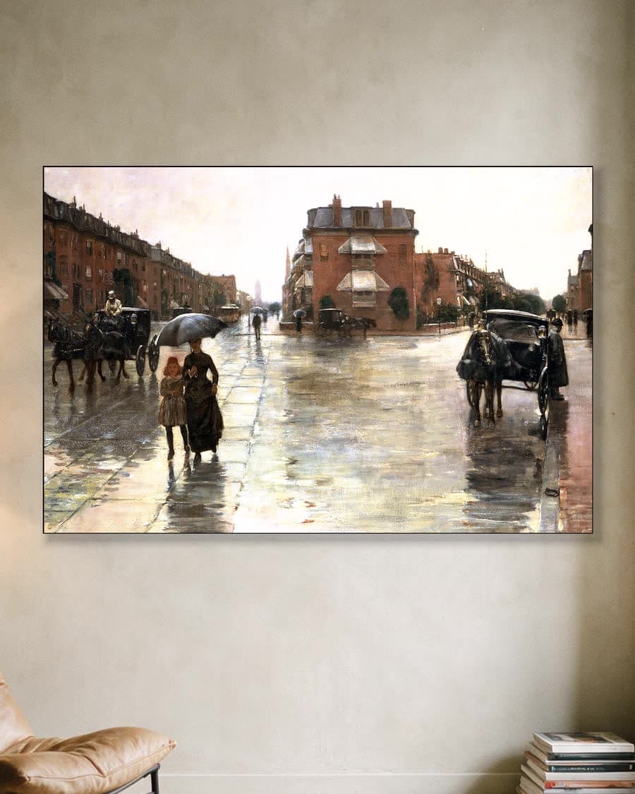 Regendag in Boston in een aluminium frame aan dezelfde muur