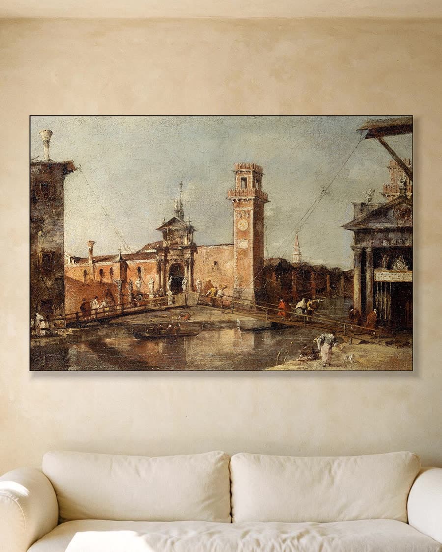 Venetiaans Kanaalgezicht in een aluminium frame aan dezelfde muur