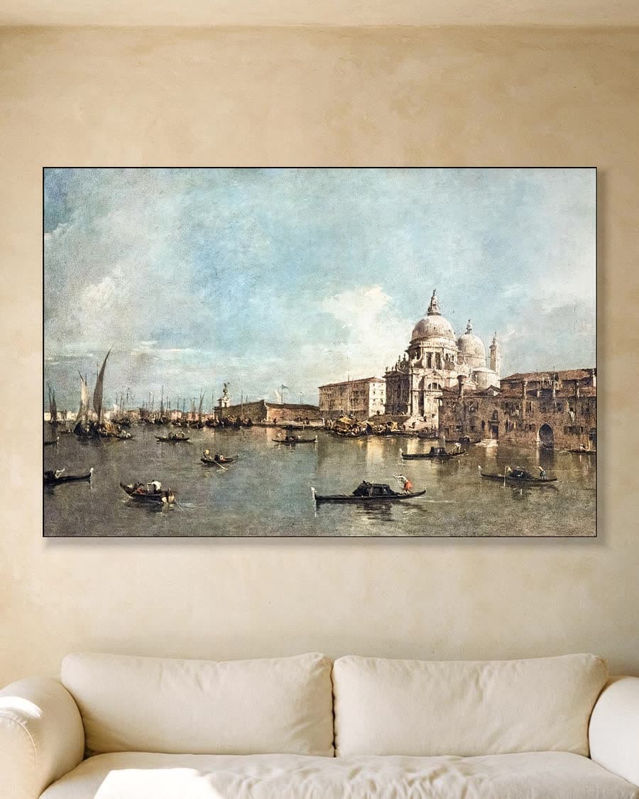 Venetiaanse gracht met Santa Maria della Salute in een aluminium frame aan dezelfde muur