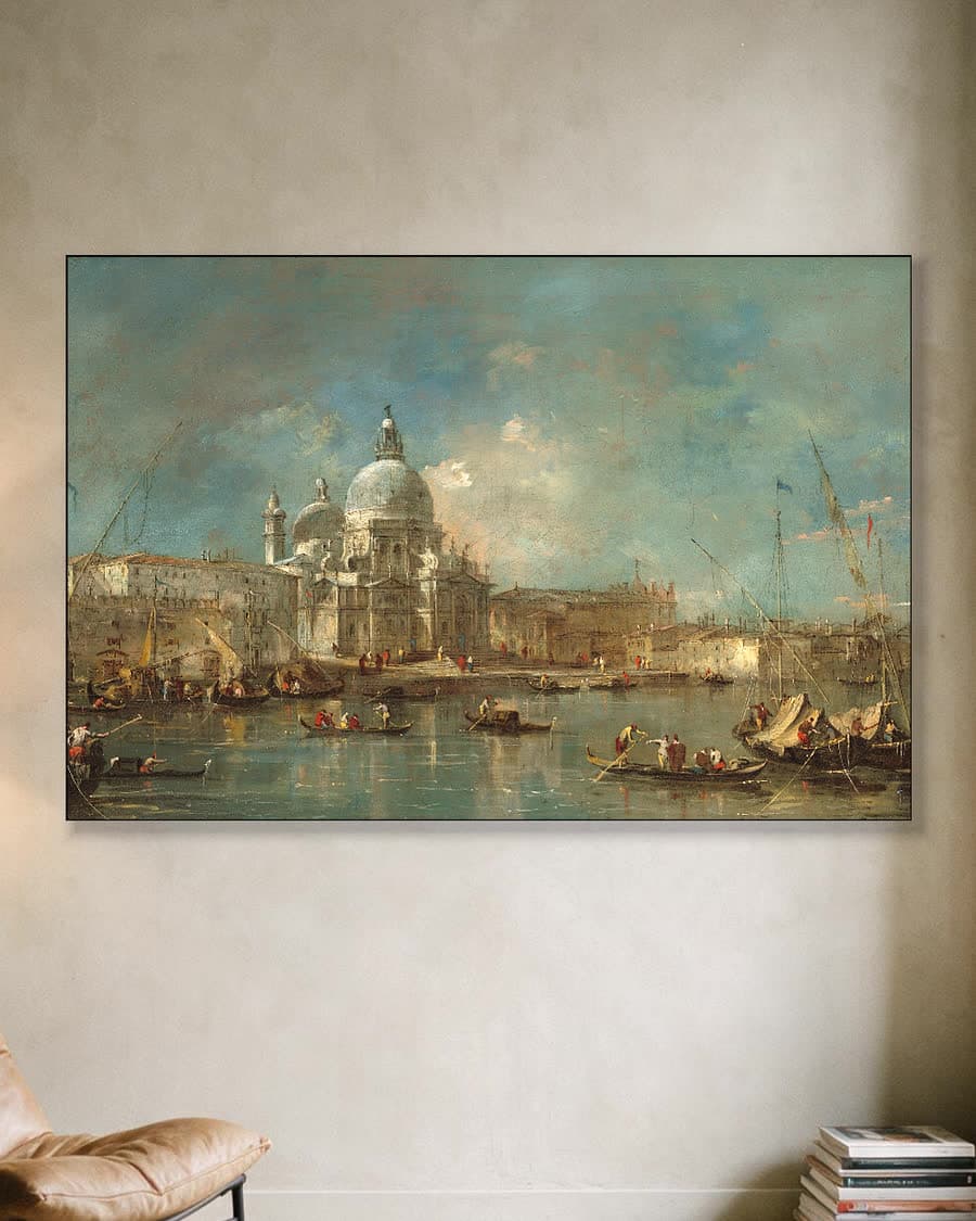 Venetië: Santa Maria della Salute aan het water in een aluminium frame aan dezelfde muur