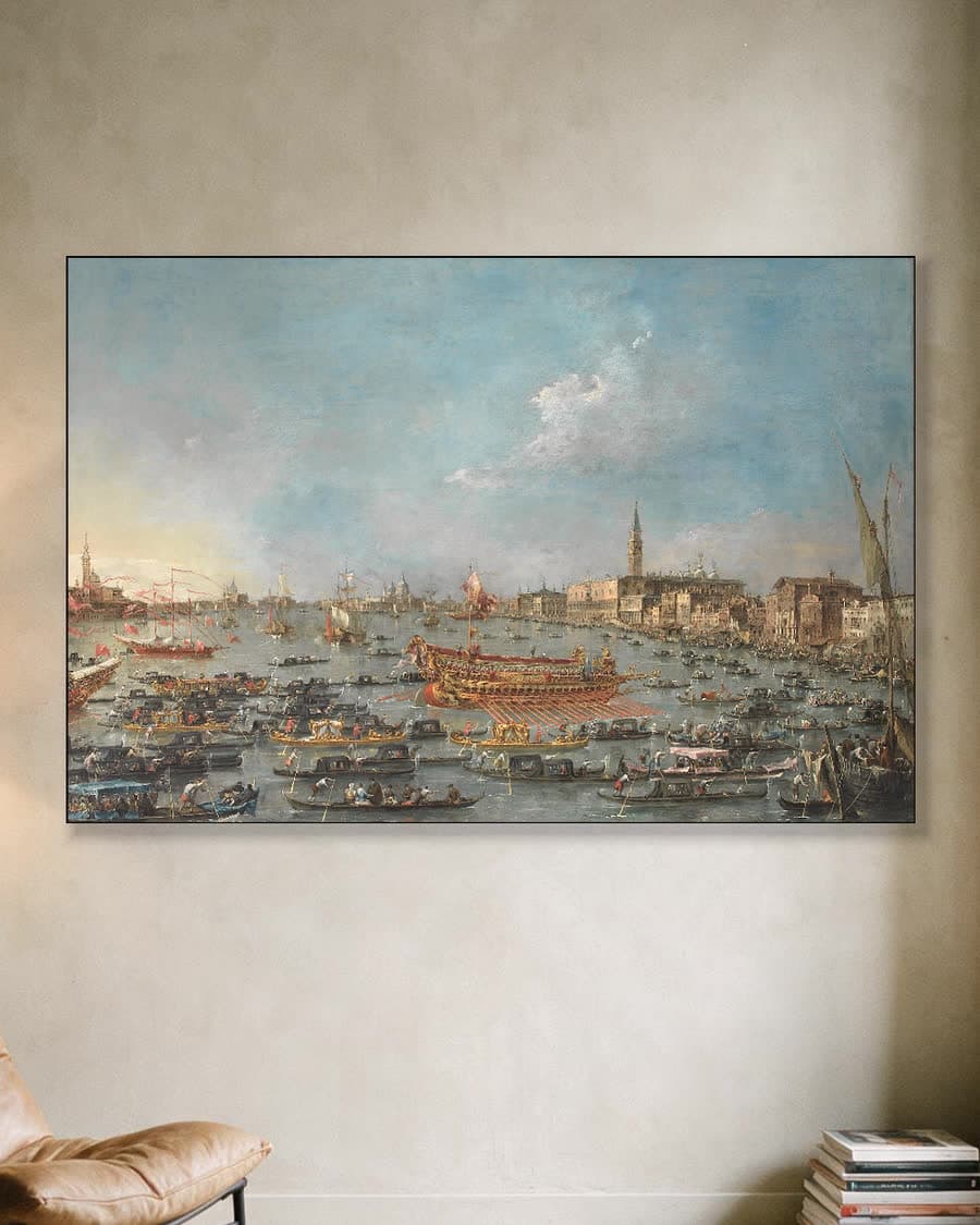 Feestelijke processie in Venetië in een aluminium frame aan dezelfde muur