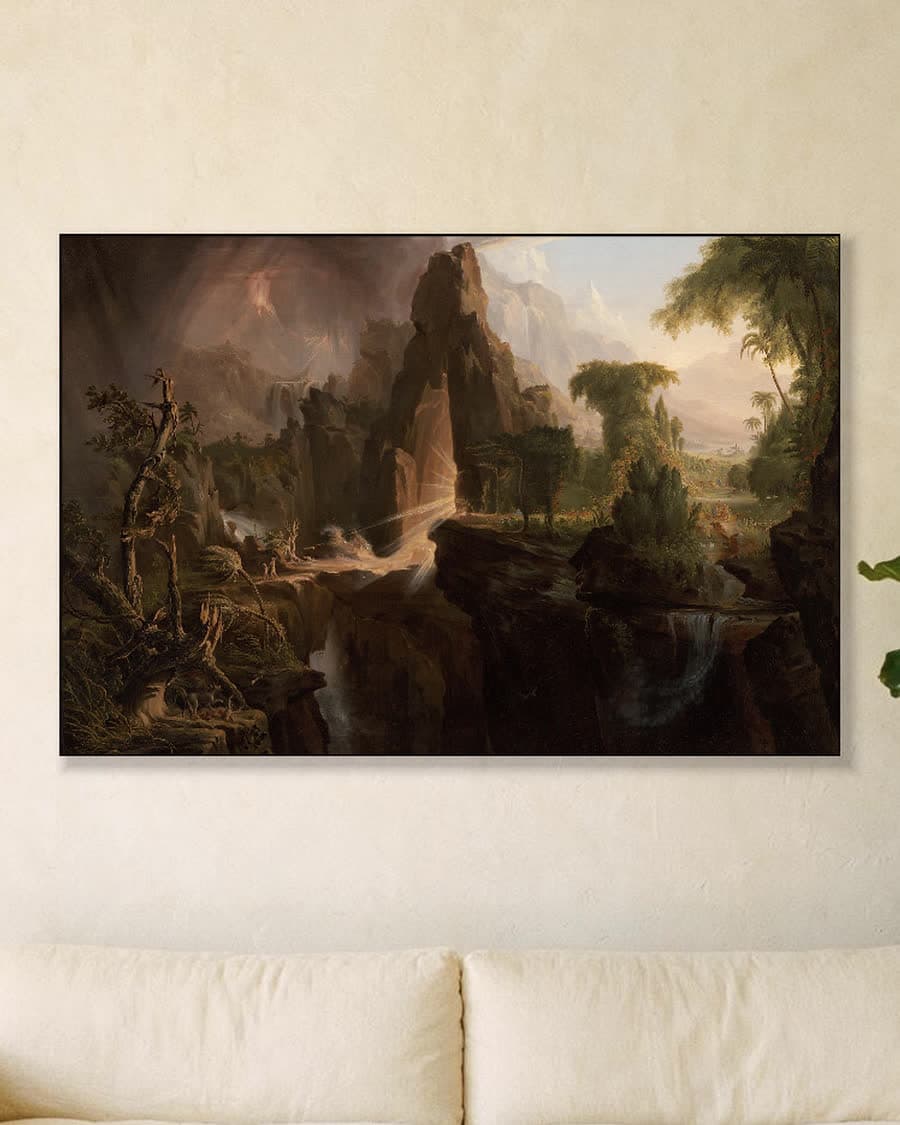 Verdrijving uit het paradijs in een aluminium frame aan dezelfde muur