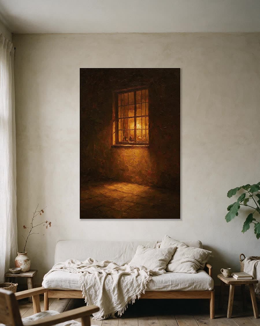 Verlicht raam in het donker in een aluminium frame aan dezelfde muur