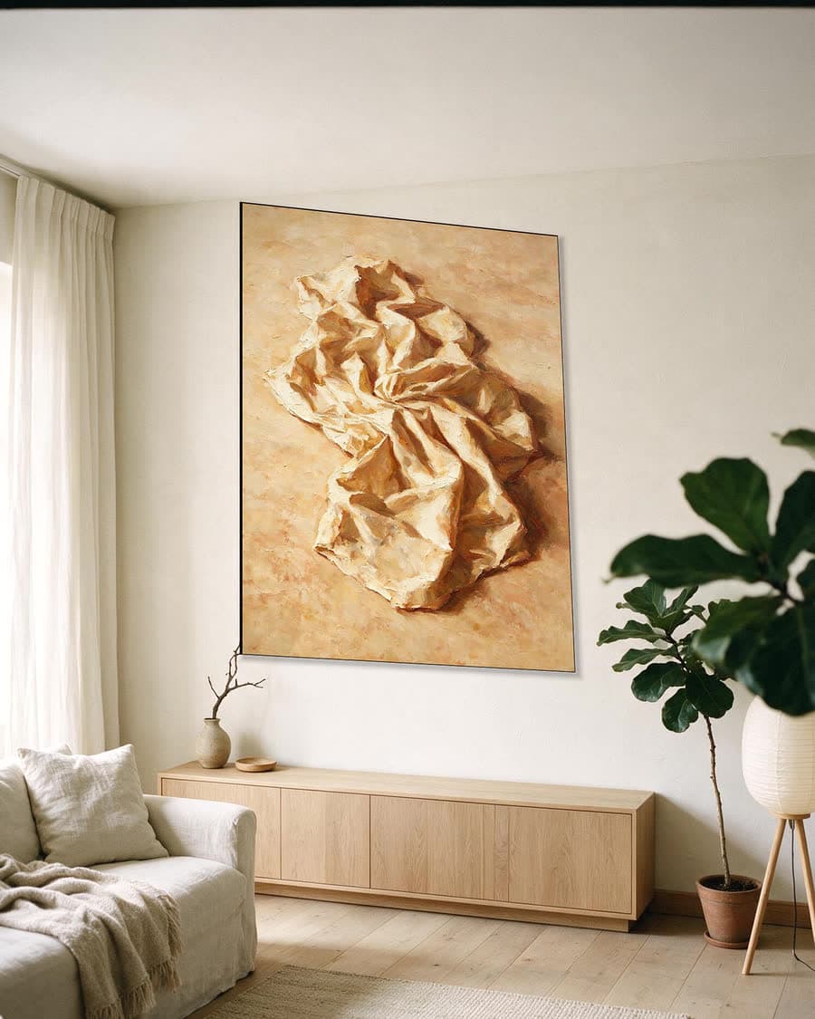 Doek op de grond in een aluminium frame aan dezelfde muur