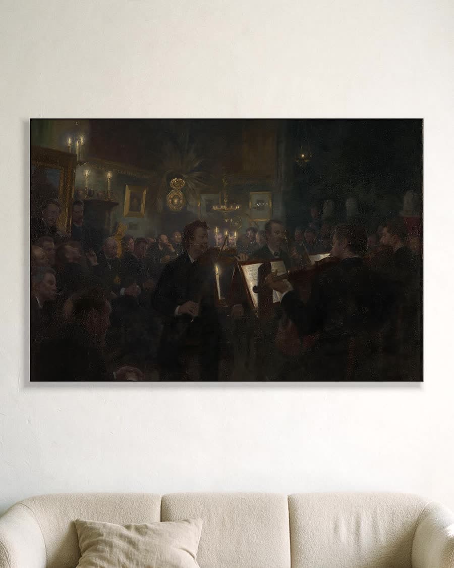 Muziek in het atelier in een aluminium frame aan dezelfde muur