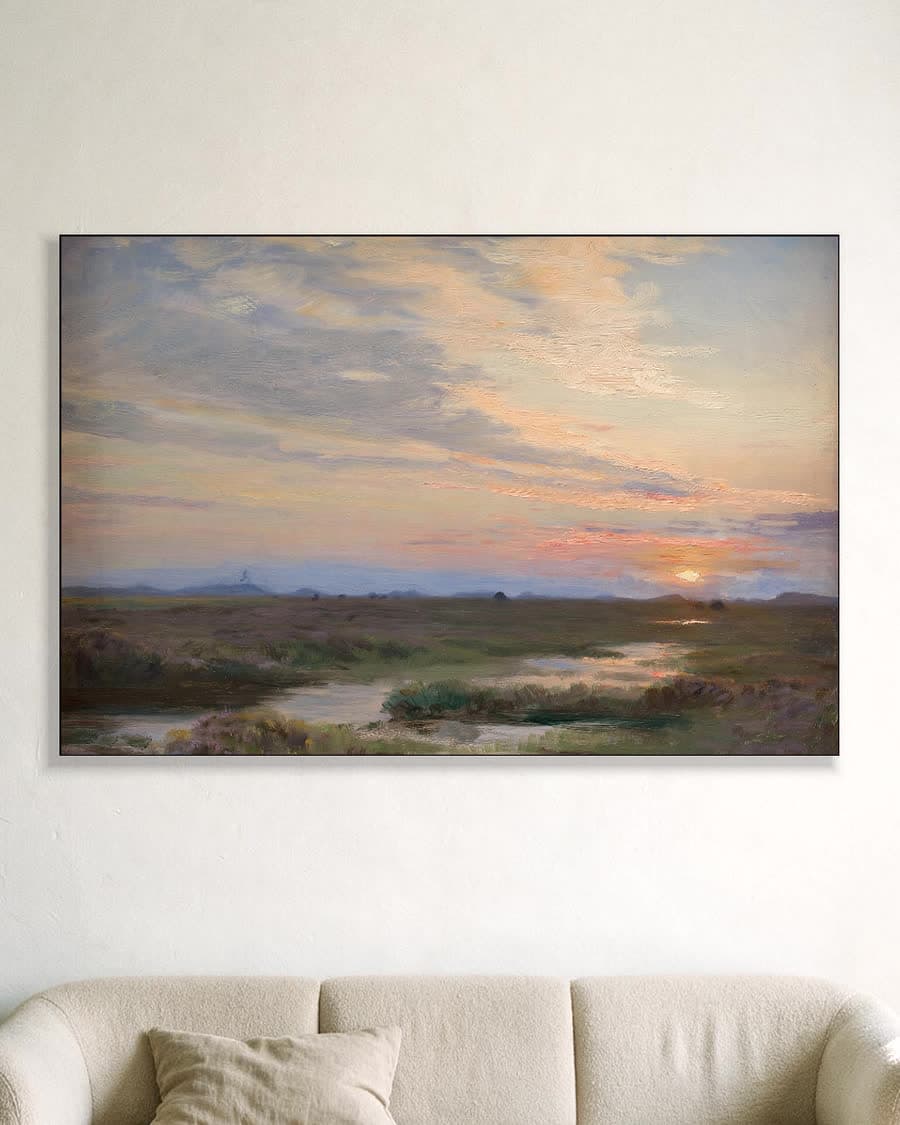 Avondstemming bij Skagen in een aluminium frame aan dezelfde muur