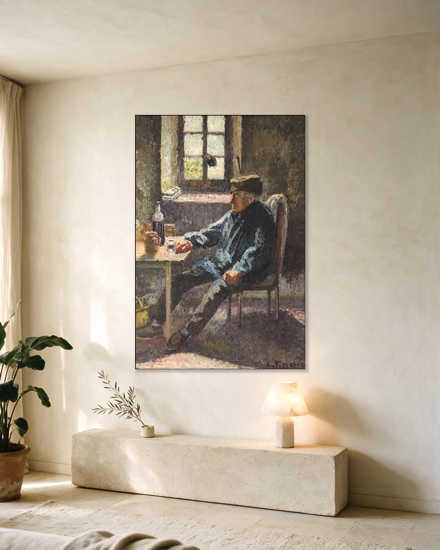 Oude wijnboer, Moret in een aluminium frame aan dezelfde muur