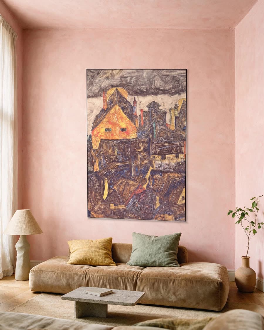 De oude stad I (Dode stad V) in een aluminium frame aan dezelfde muur