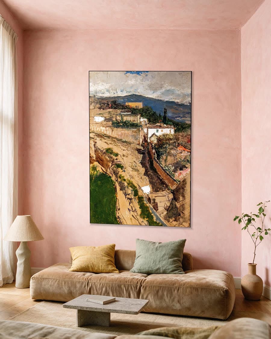 Uitzicht op de vallei in een aluminium frame aan dezelfde muur