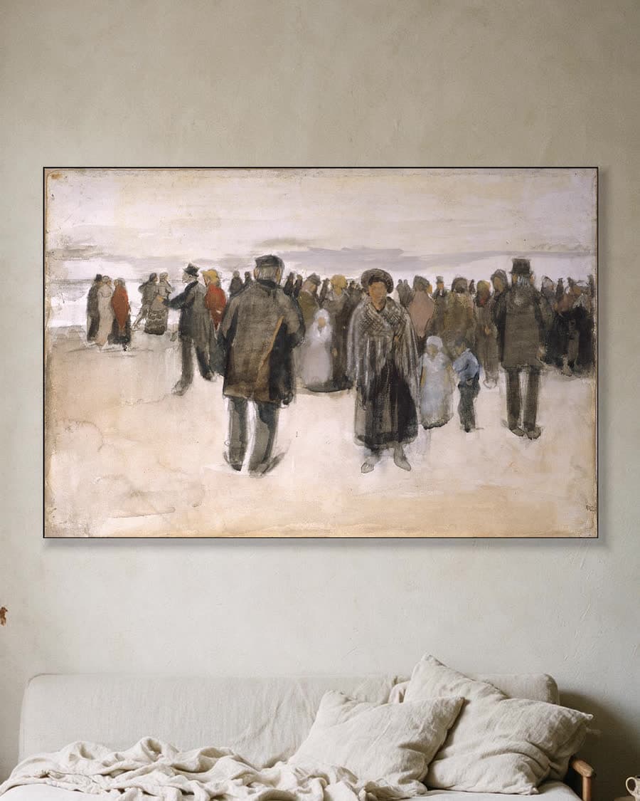 Strand bij Scheveningen in een aluminium frame aan dezelfde muur