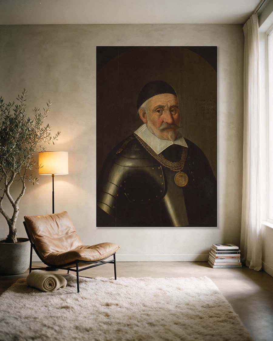 Charles de Héraugières (1556-1601), kapitein-commandant van Breda in een aluminium frame aan dezelfde muur