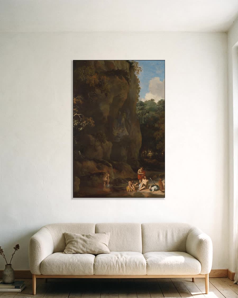 Badende mannen in een aluminium frame aan dezelfde muur