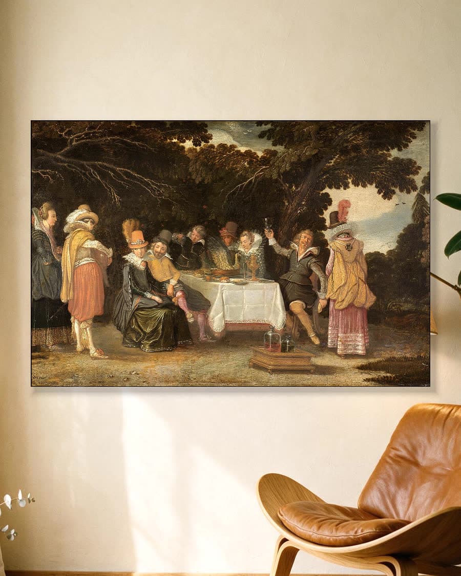 Voornaam gezelschap, dinerend in de buitenlucht in een aluminium frame aan dezelfde muur