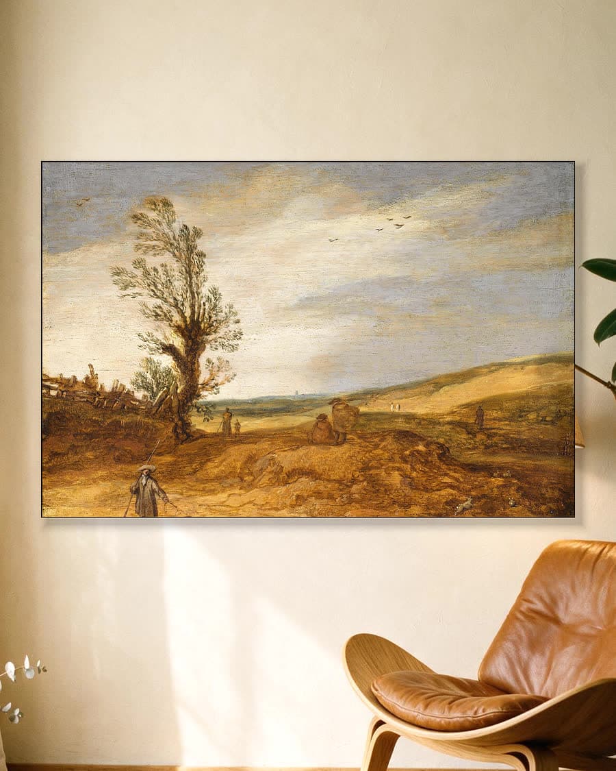 Gezicht in de duinen in een aluminium frame aan dezelfde muur