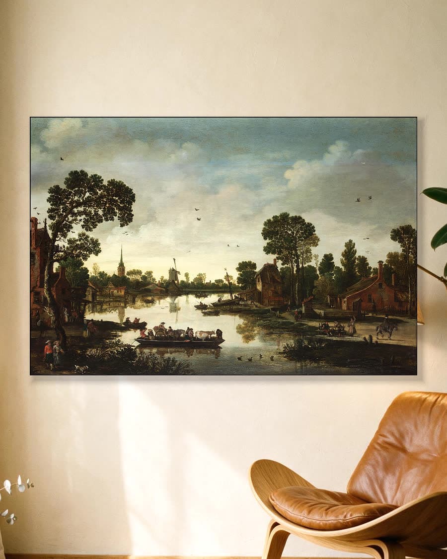 Het pontveer in een aluminium frame aan dezelfde muur