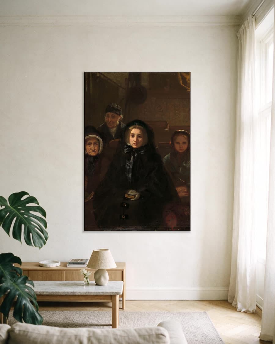 Vroeg ter kerke in een aluminium frame aan dezelfde muur