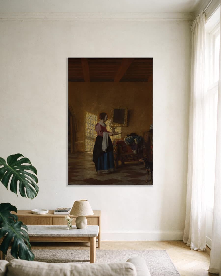 De dienstmeid in een aluminium frame aan dezelfde muur