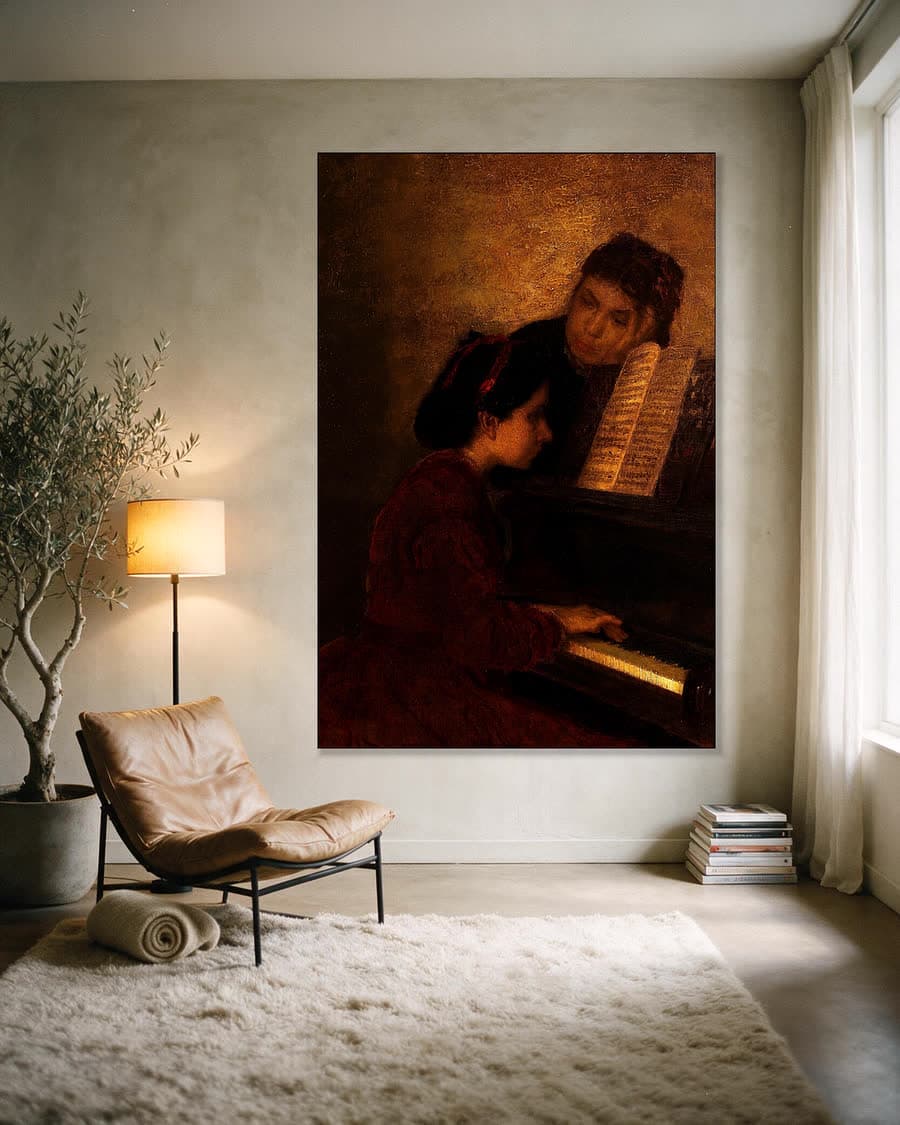 Aan de piano in een aluminium frame aan dezelfde muur