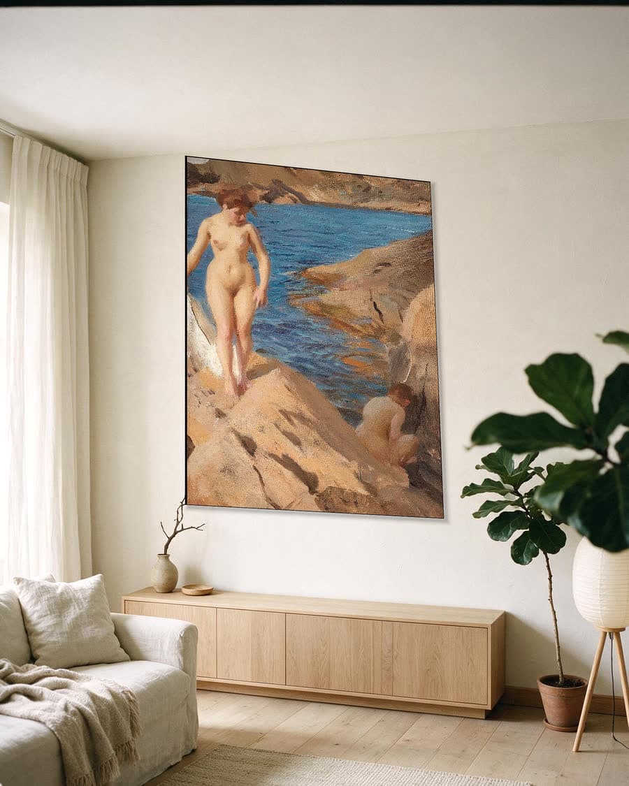 Naaktstudie in de archipel in een aluminium frame aan dezelfde muur