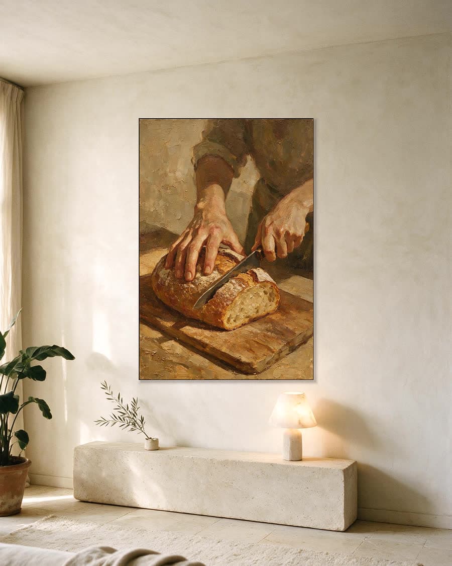 Brood snijden in een aluminium frame aan dezelfde muur