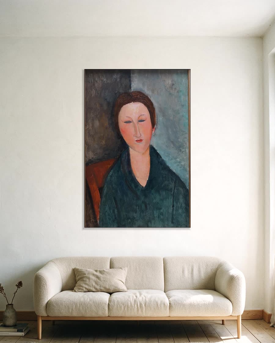 Buste van een jong meisje, Mademoiselle Marthe in een aluminium frame aan dezelfde muur