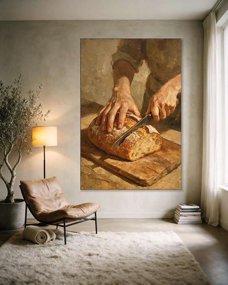 Brood snijden in een aluminium frame aan dezelfde muur