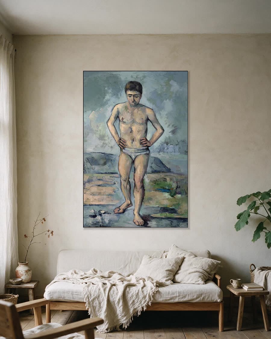 De grote bader in een aluminium frame aan dezelfde muur