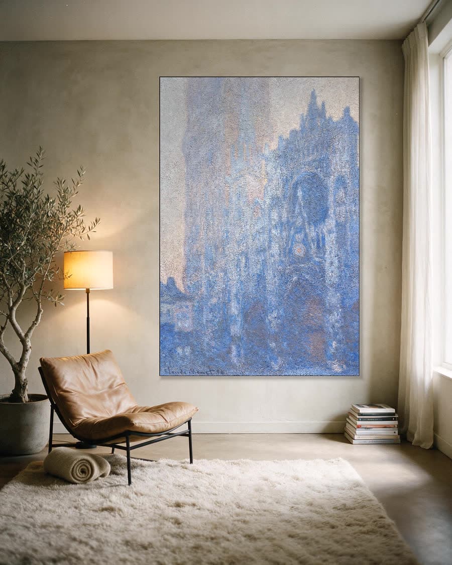 Kathedraal van Rouen, ochtendeffect in een aluminium frame aan dezelfde muur
