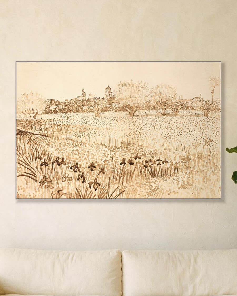 Gezicht op Arles in een aluminium frame aan dezelfde muur