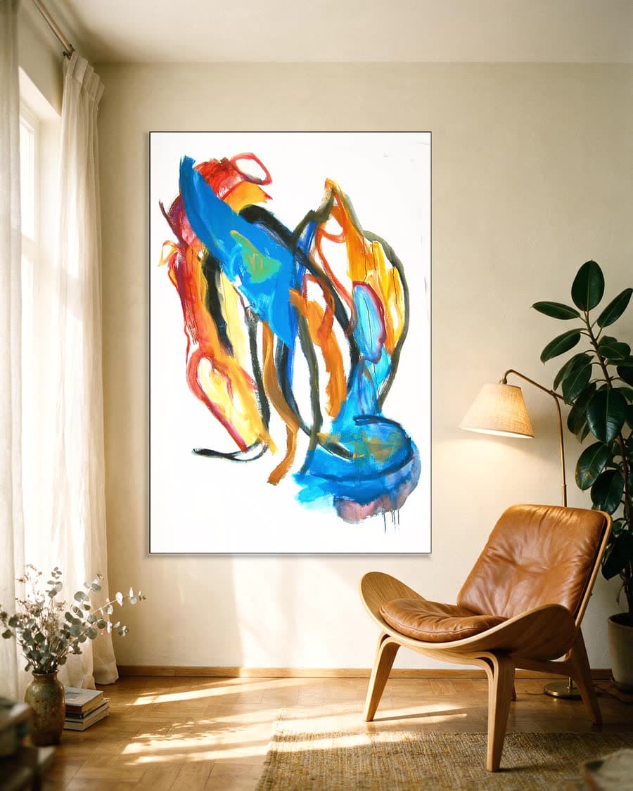 Levendige expressie in een aluminium frame aan dezelfde muur