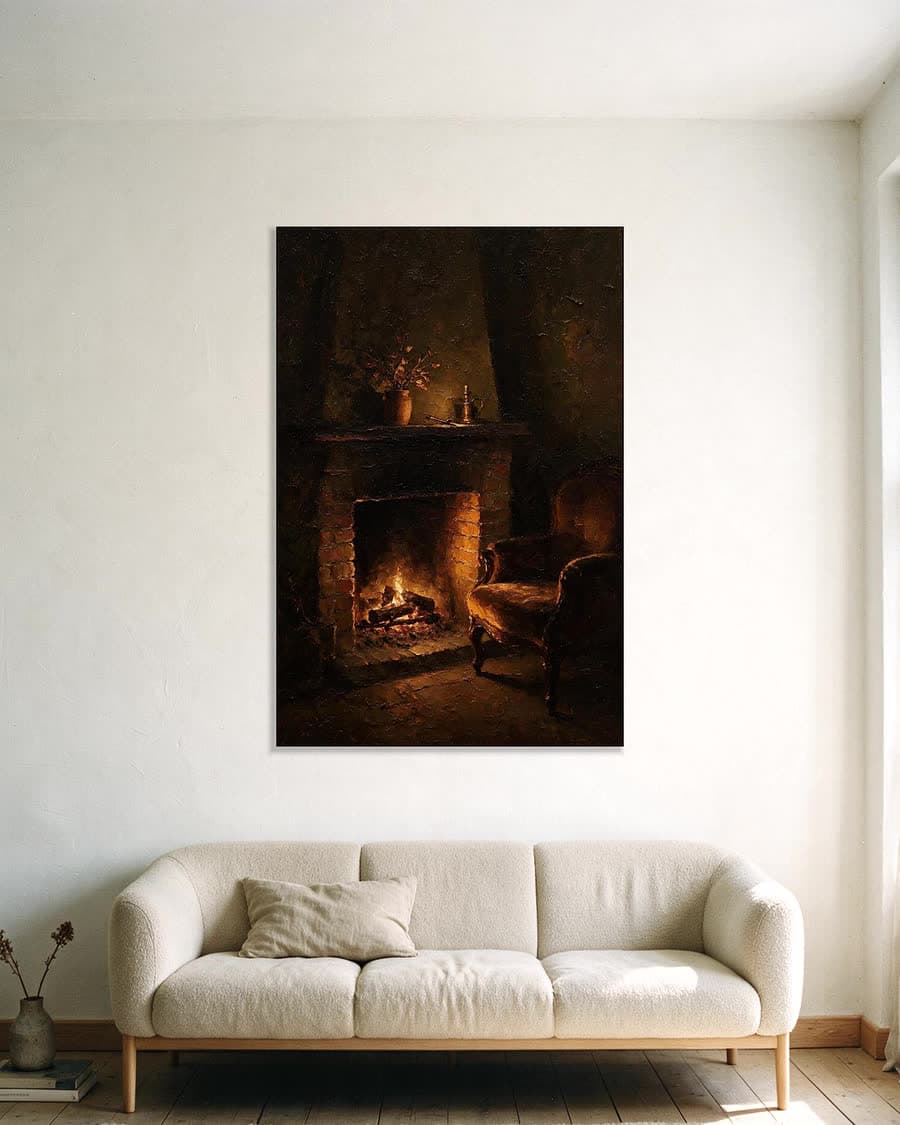 Vuur in de haard in een aluminium frame aan dezelfde muur
