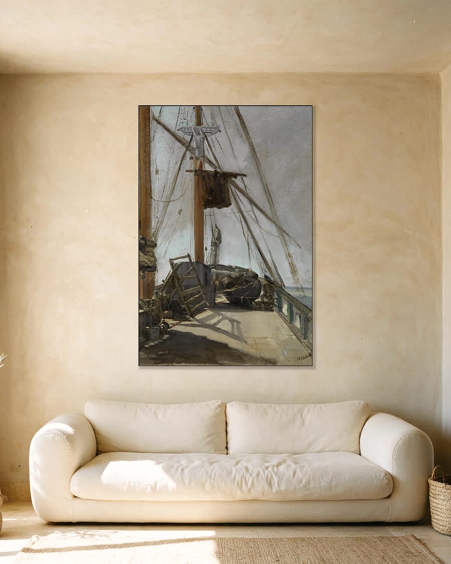 Het scheepsdek in een aluminium frame aan dezelfde muur