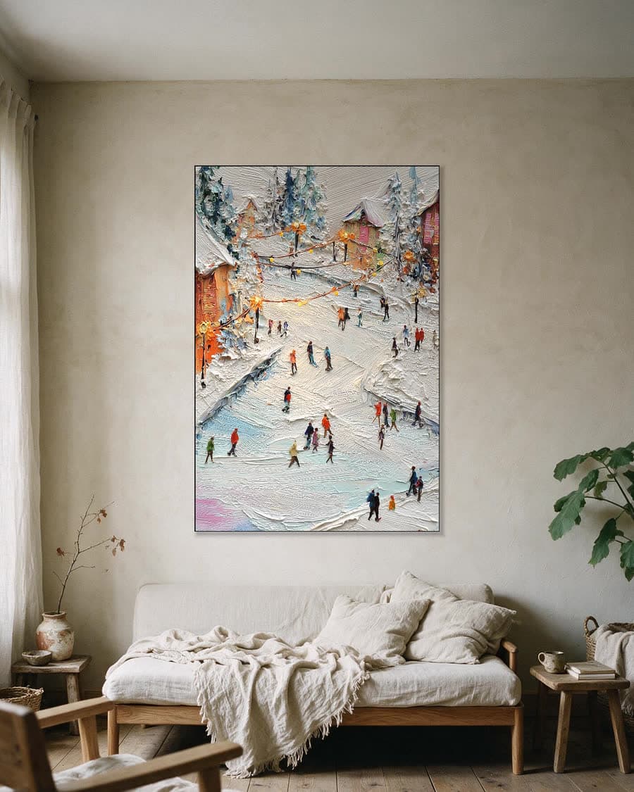 Schaatsen onder de lampjes in een aluminium frame aan dezelfde muur