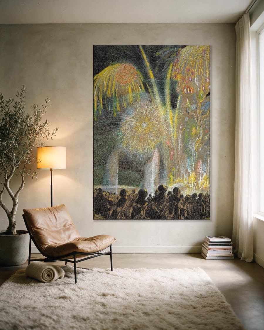 Vuurwerk in een aluminium frame aan dezelfde muur