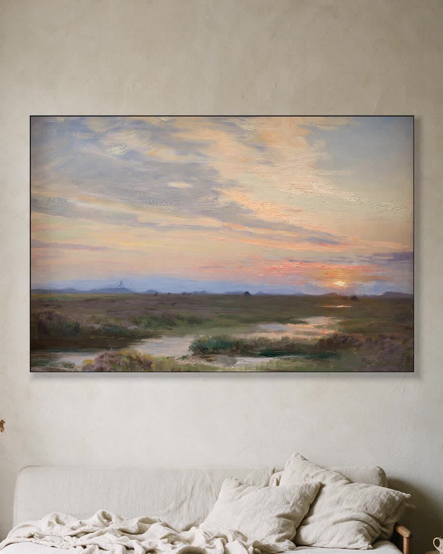 Avondstemming bij Skagen in een aluminium frame aan dezelfde muur