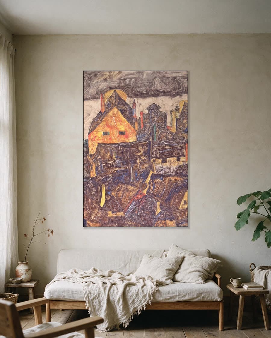 De oude stad I (Dode stad V) in een aluminium frame aan dezelfde muur