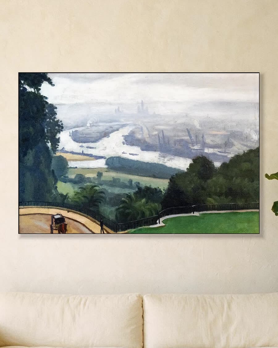 Uitzicht op de haven van Le Havre in een aluminium frame aan dezelfde muur