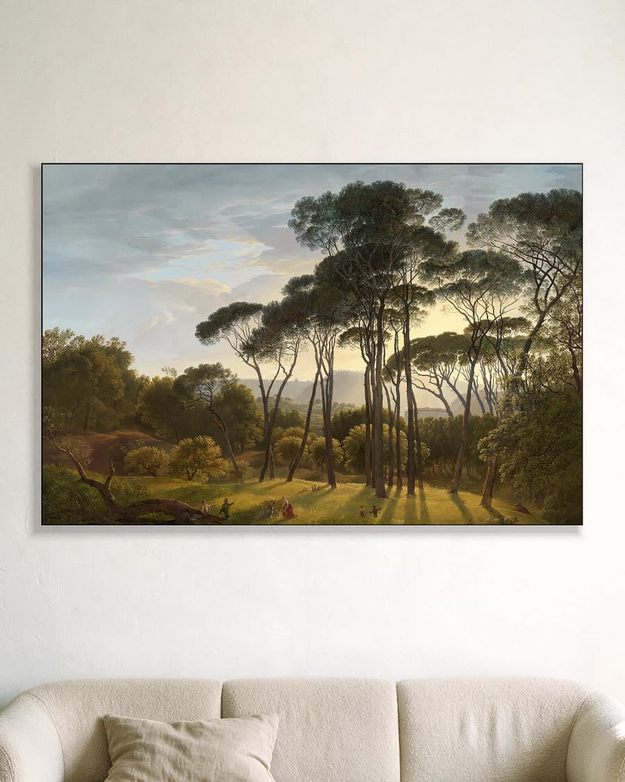 Avondlicht in het bos in een aluminium frame aan dezelfde muur