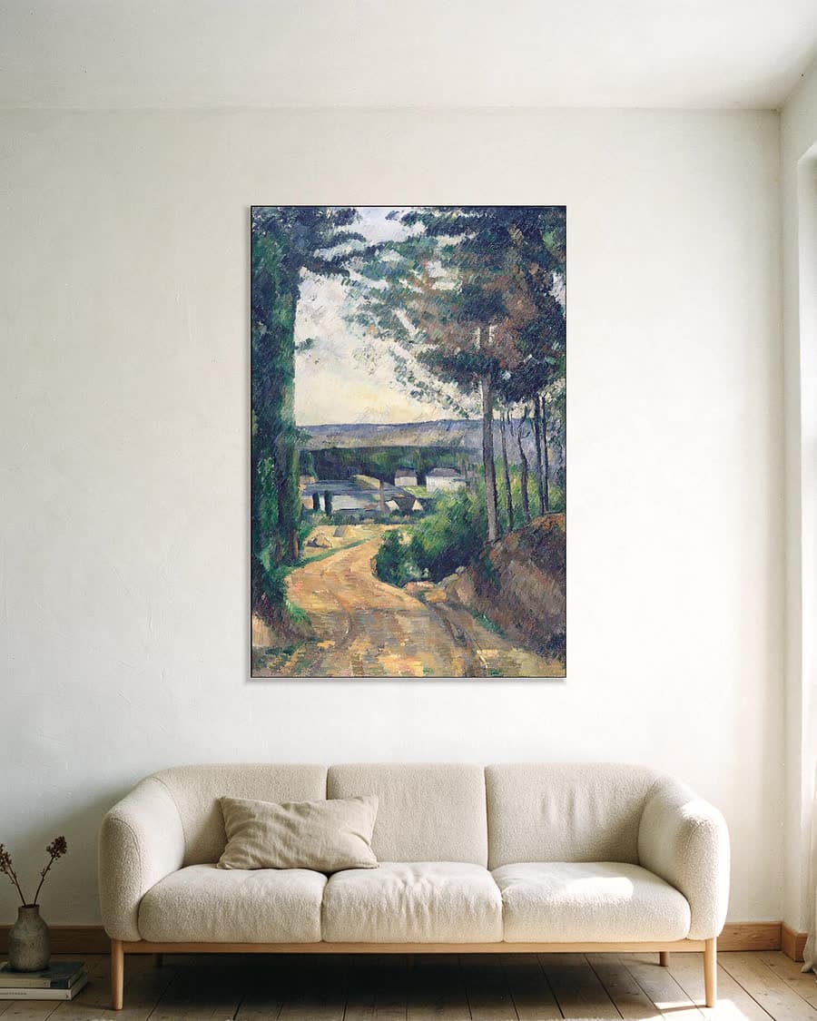 Weg naar de vijver in een aluminium frame aan dezelfde muur