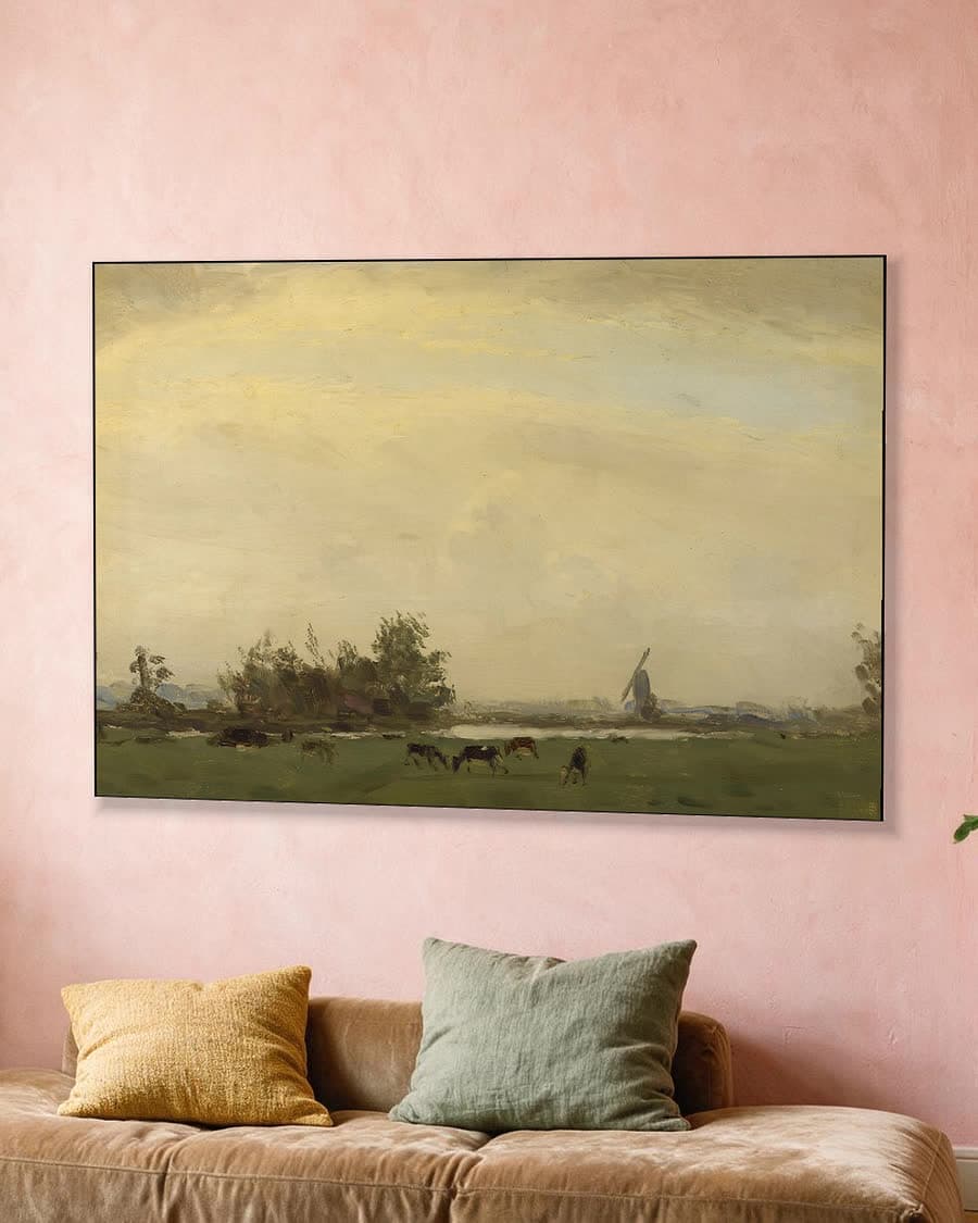 Weidelandschap aan het Spaarne in een aluminium frame aan dezelfde muur