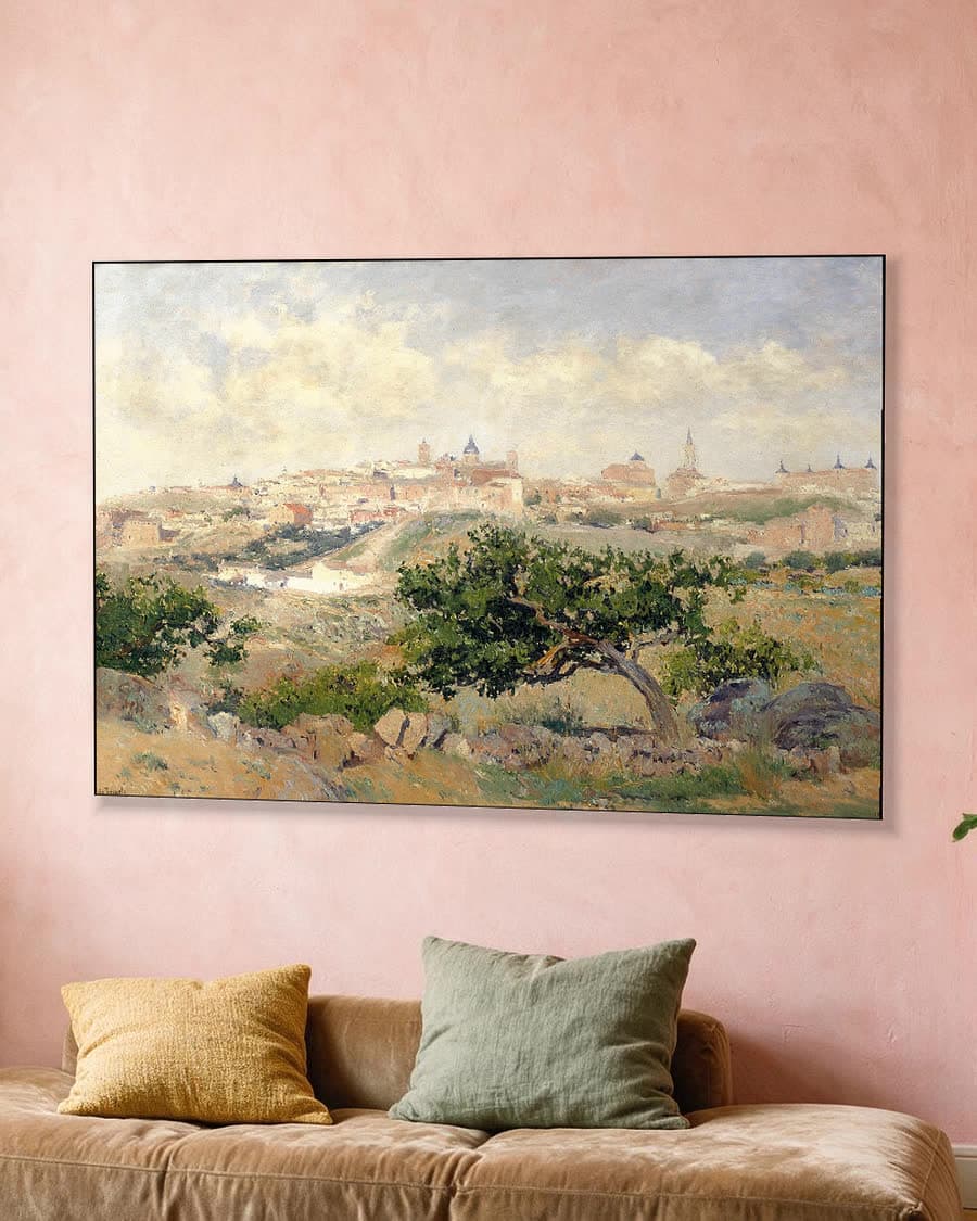 Gezicht op Toledo in een aluminium frame aan dezelfde muur