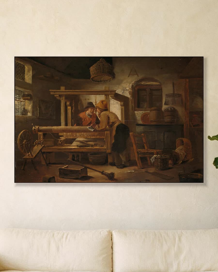 Werkplaats van een wever in een aluminium frame aan dezelfde muur