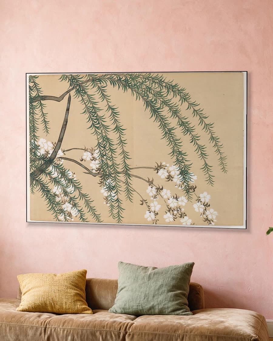 Willow and Cherry (Yanagizakura) in een aluminium frame aan dezelfde muur